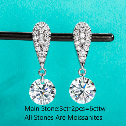 6.0ct Moissanite Drop Earrings 18K Gold Plated Silver.
