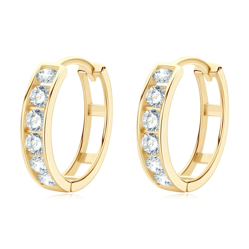 Gold Hoop Moissanite Earrings. 14K Genuine Gold.