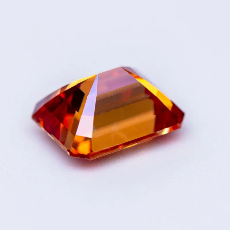 Loose Moissanite Gemstone. Watermelon Red Color. Emerald Cut.