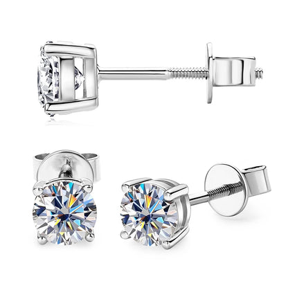 Gold Moissanite Stud Earrings. 6mm 0.80 Carat. 10K Gold.