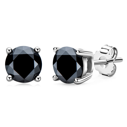 Genuine Black Moissanite Stud Earrings. Total 2.0 Carat. 14K Gold Plated Silver.