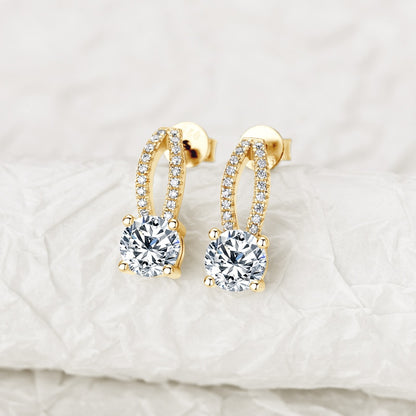 Luxury, Genuine Moissanite Earrings. 18K Gold Plated Silver.