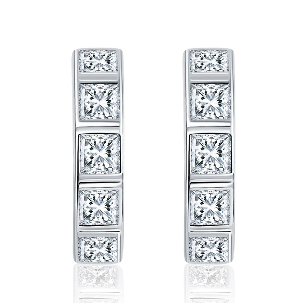 Princess Cut Moissanite Earrings. Total 1.50 Carat.18K Gold Plated Silver