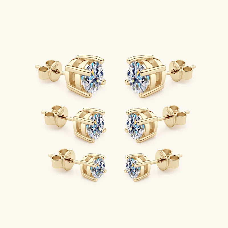 Shop Elegant Moissanite Diamond Earrings. 18K Gold Plated Silver.