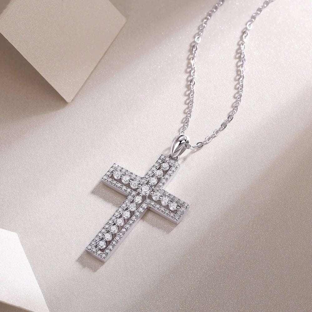 Moissanite Cross Necklace For Women. Elegant Moissanite Jewelry.