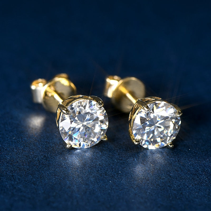 14K Gold Earrings. 1.60 Carat. Genuine Moissanite Stud Earrings.