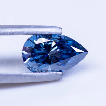 Loose Moissanite. Royal Blue Color. Pear Cut. 1.0 To 5.0 Carat.