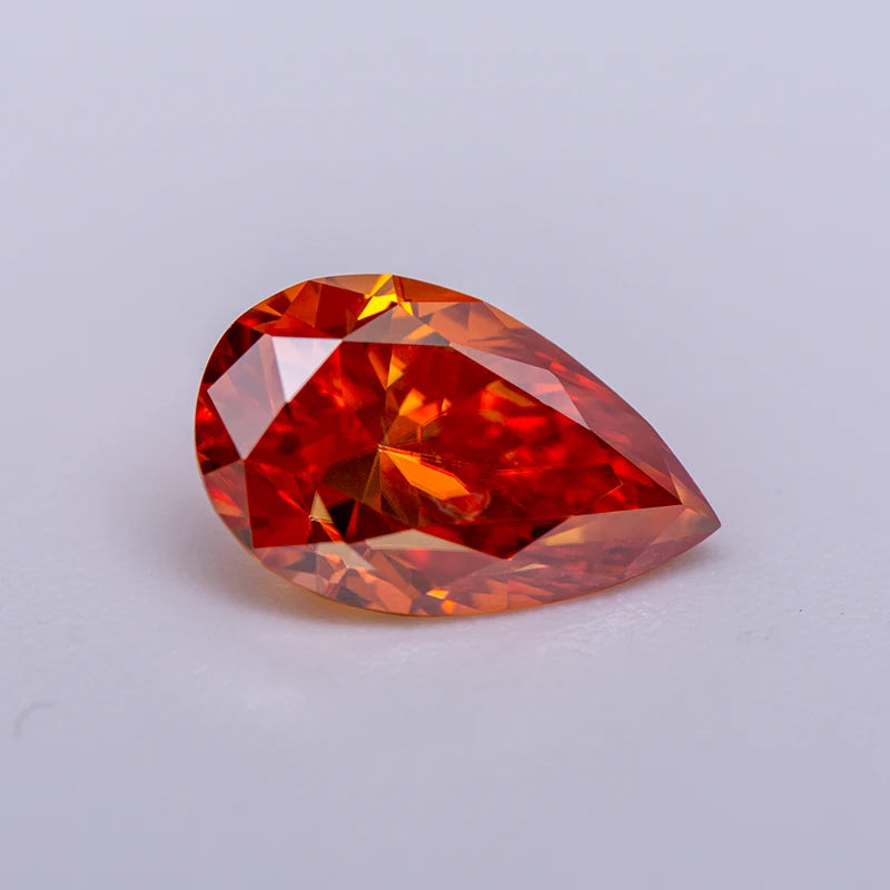 Pear Cut Moissanite Stone. Orange Color. 0.50 To 5.0 Carat.