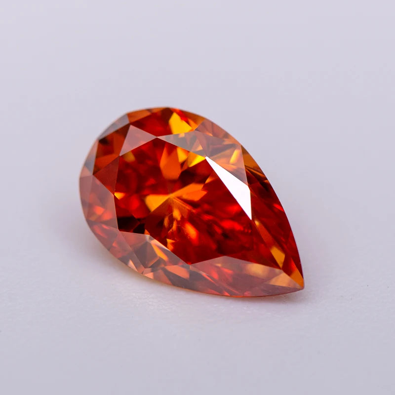 Pear Cut Moissanite Stone. Orange Color. 0.50 To 5.0 Carat.