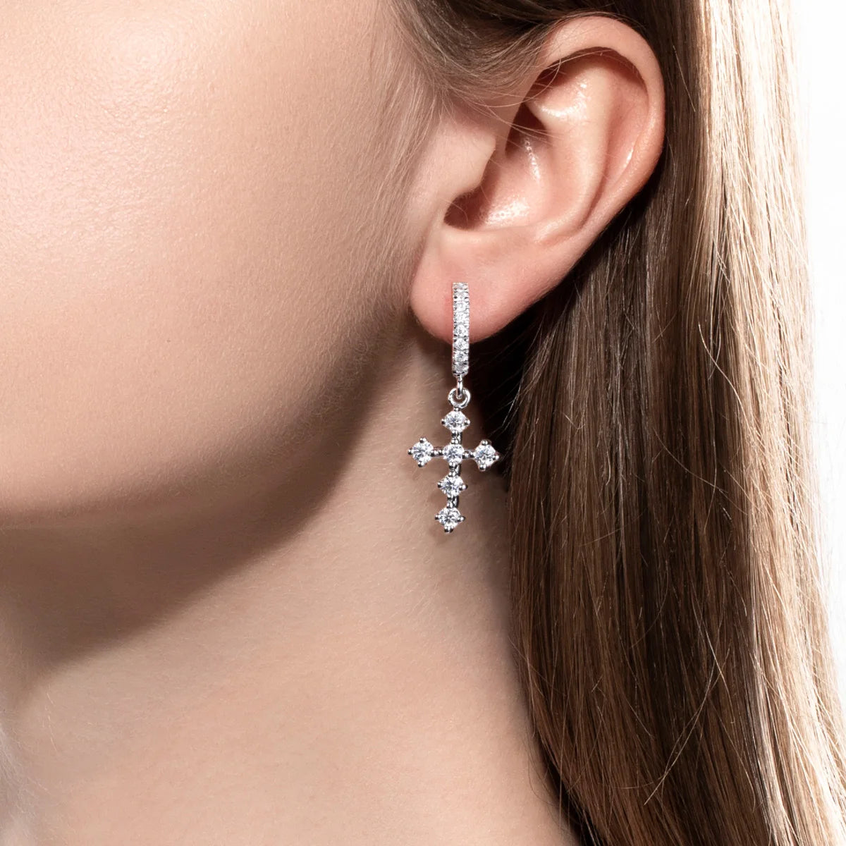 Moissanite Cross Earrings For Women