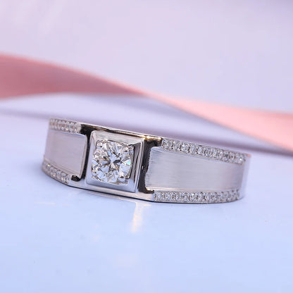 Men's Diamond Rings - 14K White Gold. Lab-Grown Diamond.