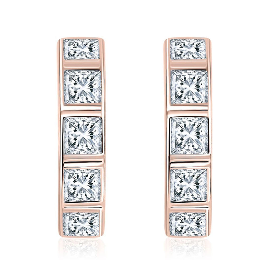 Princess Cut Moissanite Earrings. Total 1.50 Carat.18K Gold Plated Silver