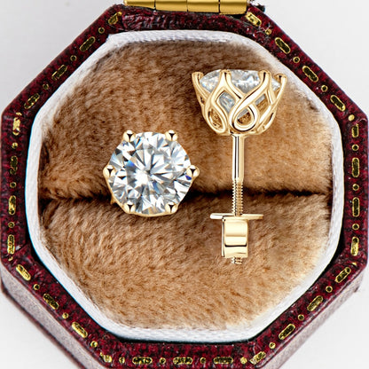 Genuine Gold Moissanite Earrings. Total 1.0 - 2.0 Carat. D VVS1.