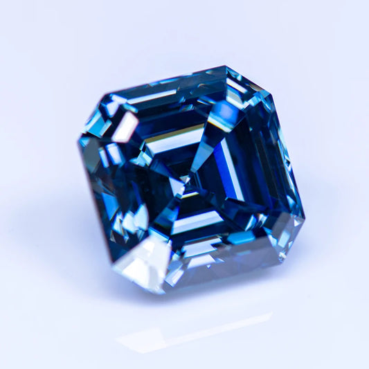 Colored Moissanite Gems. Royal Blue Color. Asscher Cut. 1.0 To 5.0 Carat.