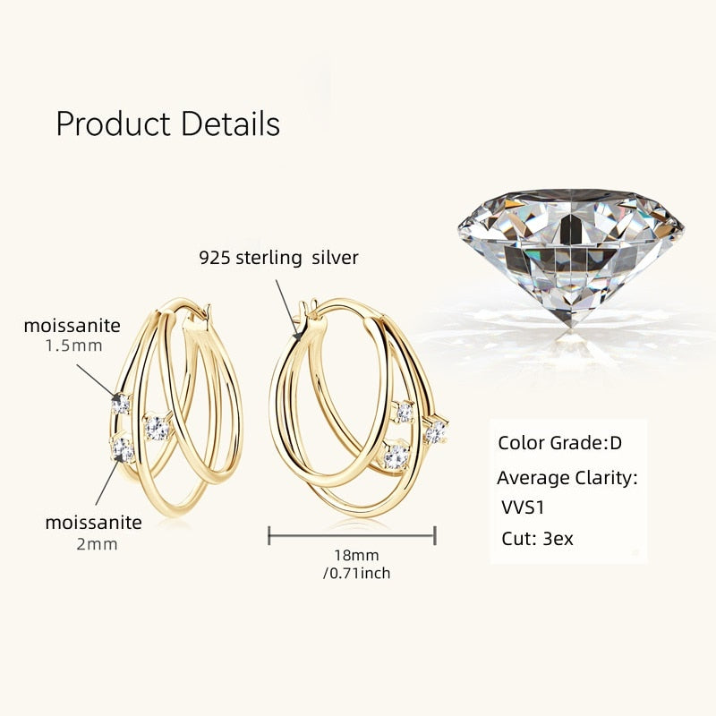 Elegant Moissanite Earrings. 0.15 Carat. 18K Gold Plated Silver.
