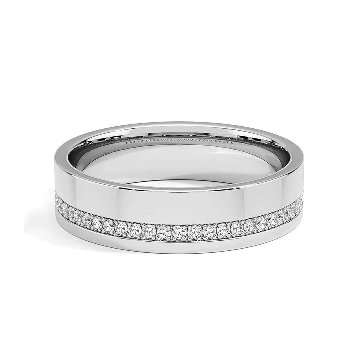 Moissanite Wedding Band Rings For Men. 18K White Gold Plated Silver.