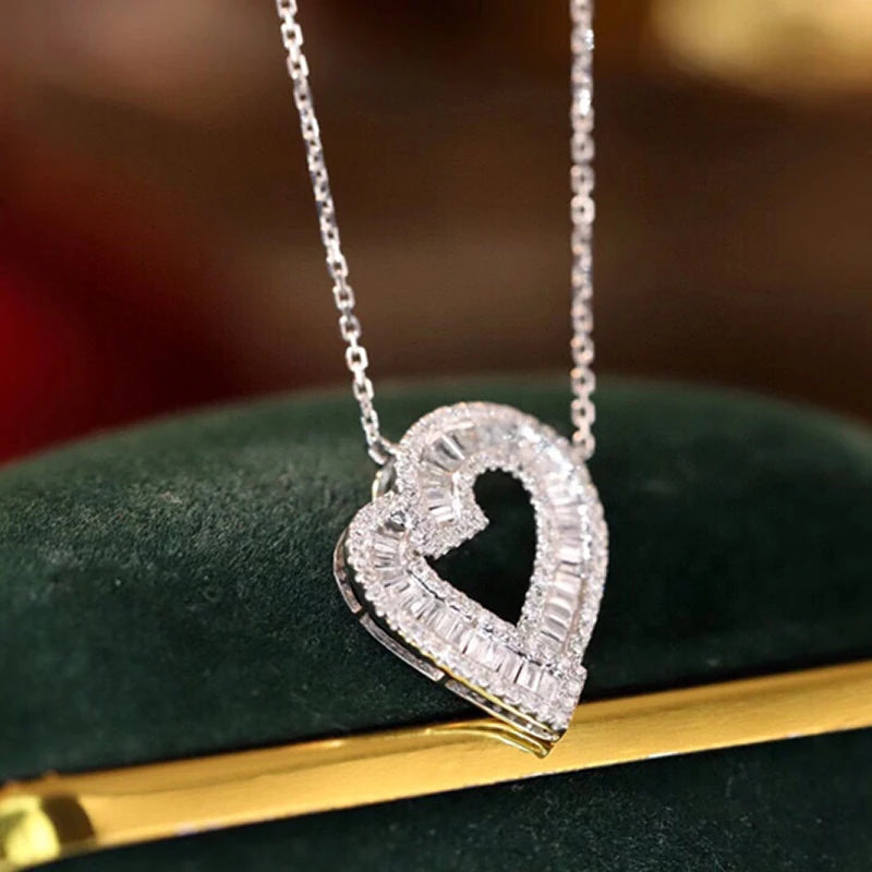 Heart Shape Diamond Pendant Necklace. Natural Diamond Jewelry.