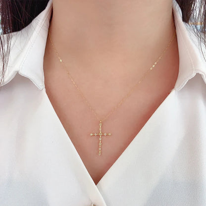 Diamond Cross Pendant Necklaces. 18K Yellow Gold. Natural Diamond.