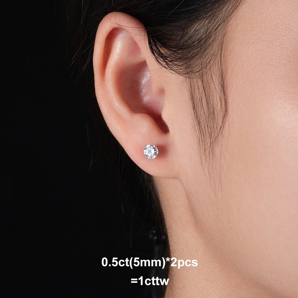 Gold Moissanite Stud Earrings. 1.0 to 4.0 Carat. DVVS1. Certified.