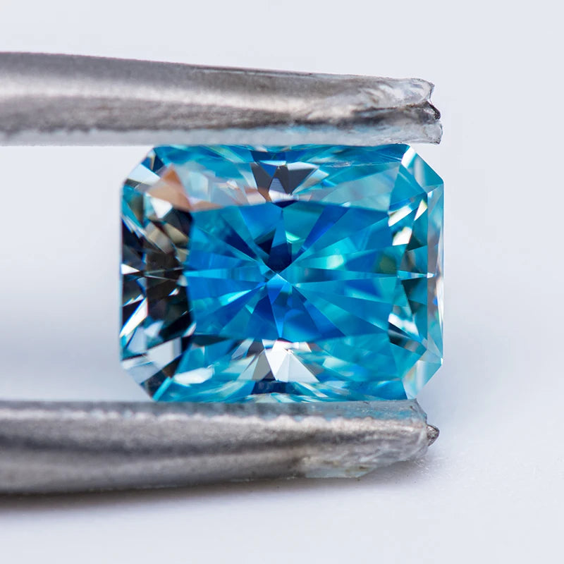 Loose Moissanite Gems. Aquamarine Color. Radiant Cut. 0.50 To 5.0 Carat.