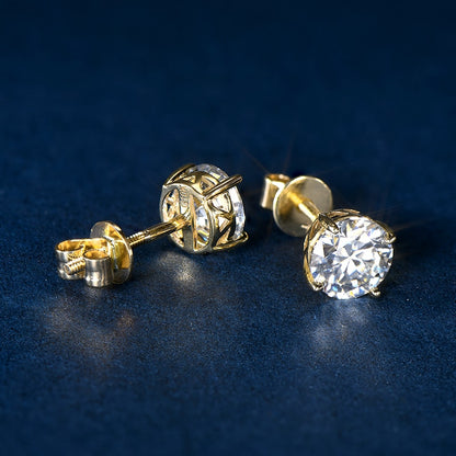 14K Gold Earrings. 1.60 Carat. Genuine Moissanite Stud Earrings.