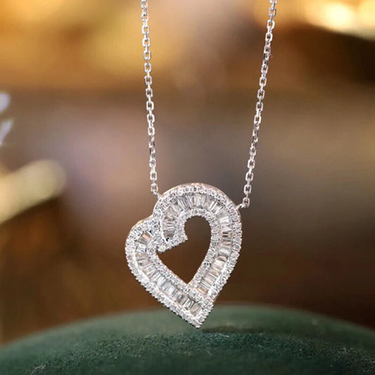 Heart Shape Diamond Pendant Necklace. Natural Diamond Jewelry.