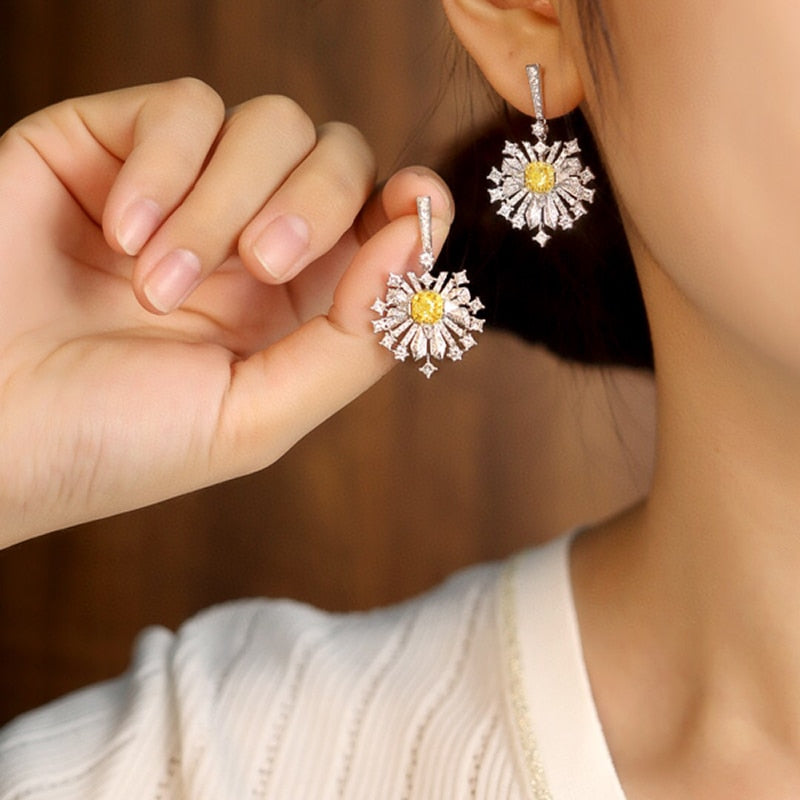 Yellow white diamond earrings