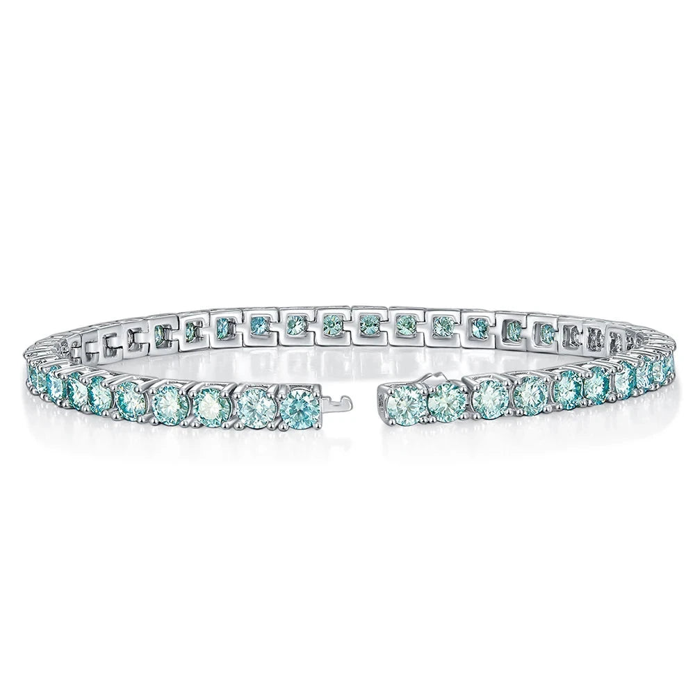 Green Color Moissanite Tennis Bracelet. 4mm - 5mm  Gemstones