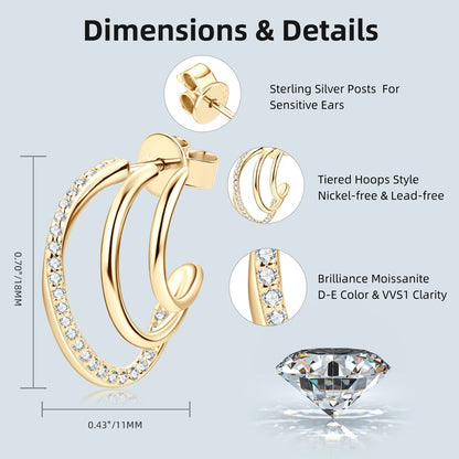 Elegant Moissanite Diamond Earrings. 18K Gold Plated Silver.