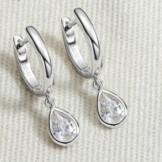 Real Moissanite Drop Earrings.18K White Gold Plated Jewelry.