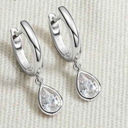 Real Moissanite Drop Earrings.18K White Gold Plated Jewelry.