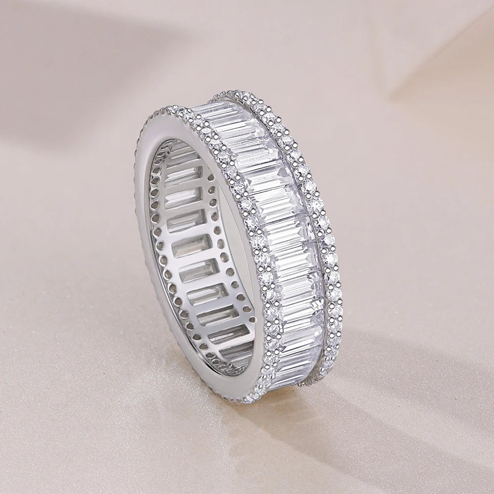 Luxury Emerald Cut Moissanite Eternity Rings.