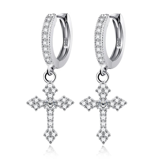 Cross-Shaped Earrings. Moissanite Hoop Earrings. D VVS1,