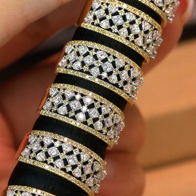Genuine Yellow Diamond White Diamond Rings. 18K Gold.