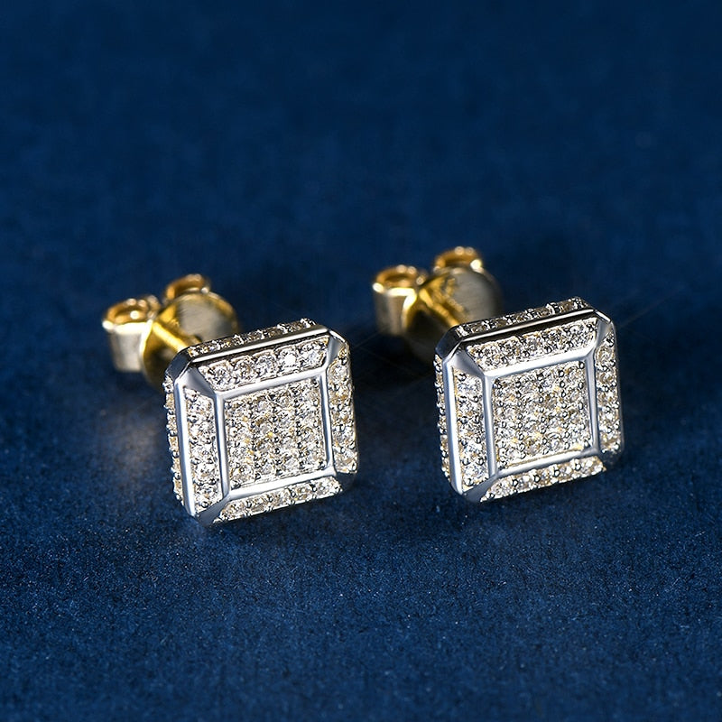 Luxury Moissanite Stud Earrings. D VVS1. 10K Yellow Gold.