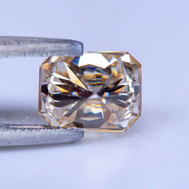 Loose Moissanite Gems. Tea Yellow Color. Radiant Cut. 3.0 Carat.