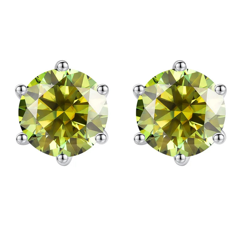 Colored Moissanite Stud Earrings. 1.0 To 4.0 Carat. With Certificate.