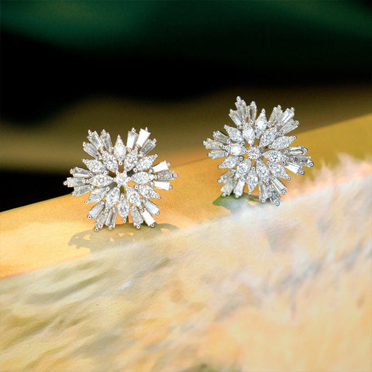 Snowflake Design 1.30 Carat Natural Diamonds Stud Earrings