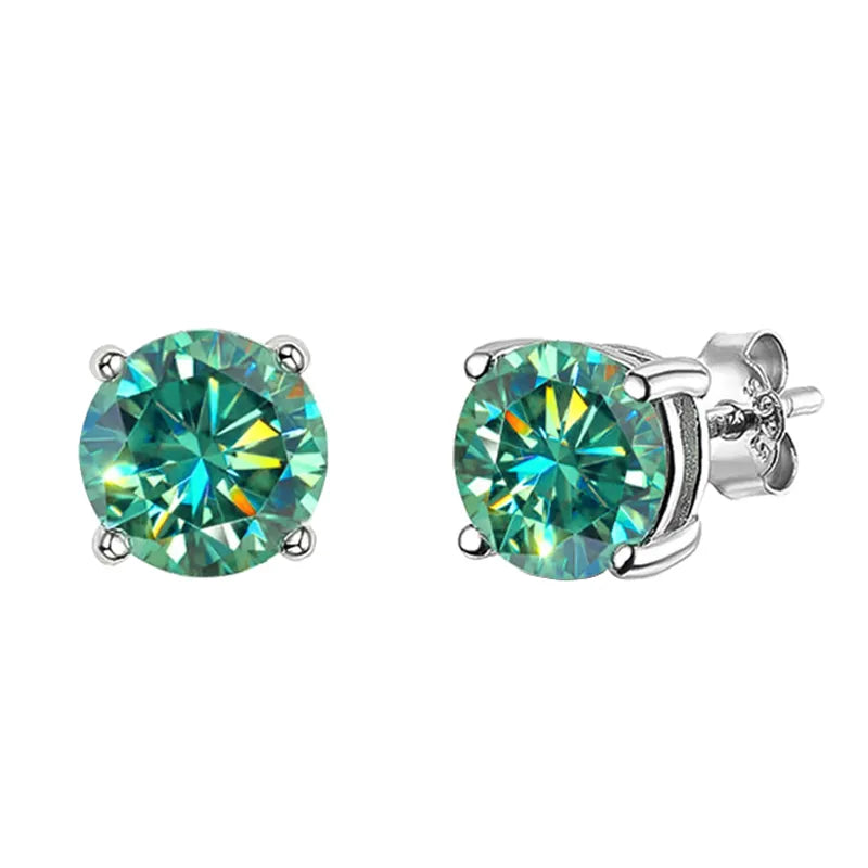 Moissanite Stud Earrings. 0.30 to 2 Carat. Blue Green Genuine Moissanite Diamond.