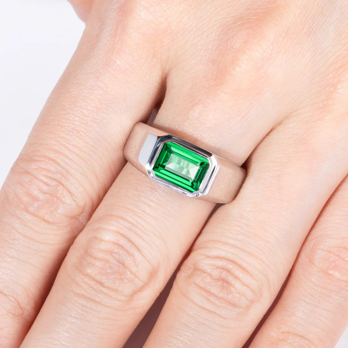 Luxury Emerald Men Rings. 2.0 Carat. Lab-Grown Colombian Emerald.