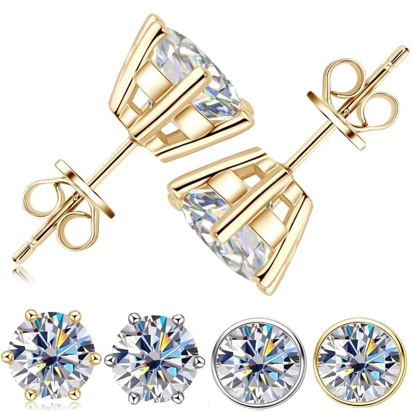 Shop Elegant Moissanite Diamond Earrings. 18K Gold Plated Silver.