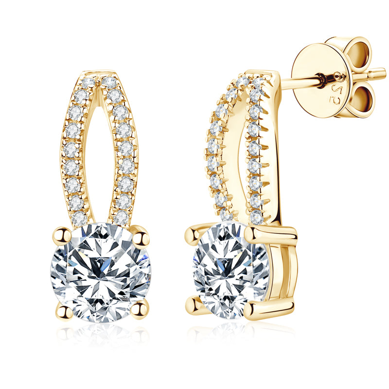 Luxury, Genuine Moissanite Earrings. 18K Gold Plated Silver.