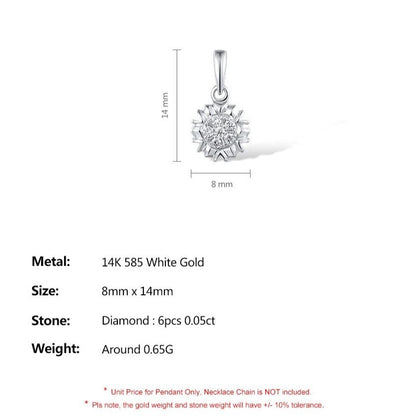 14K White Gold Pendant For Women. Genuine Diamond Pendant.