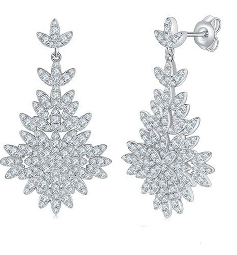 Luxury Moissanite Earrings. D VVS1. 18K White Gold Plated Silver.