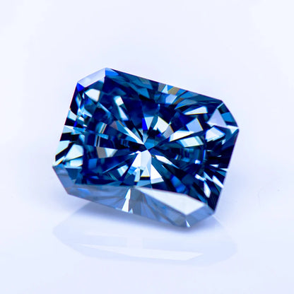 Loose Moissanite Gems. Royal Blue Color. Radiant Cut. 1.0 To 5.0 Carat.