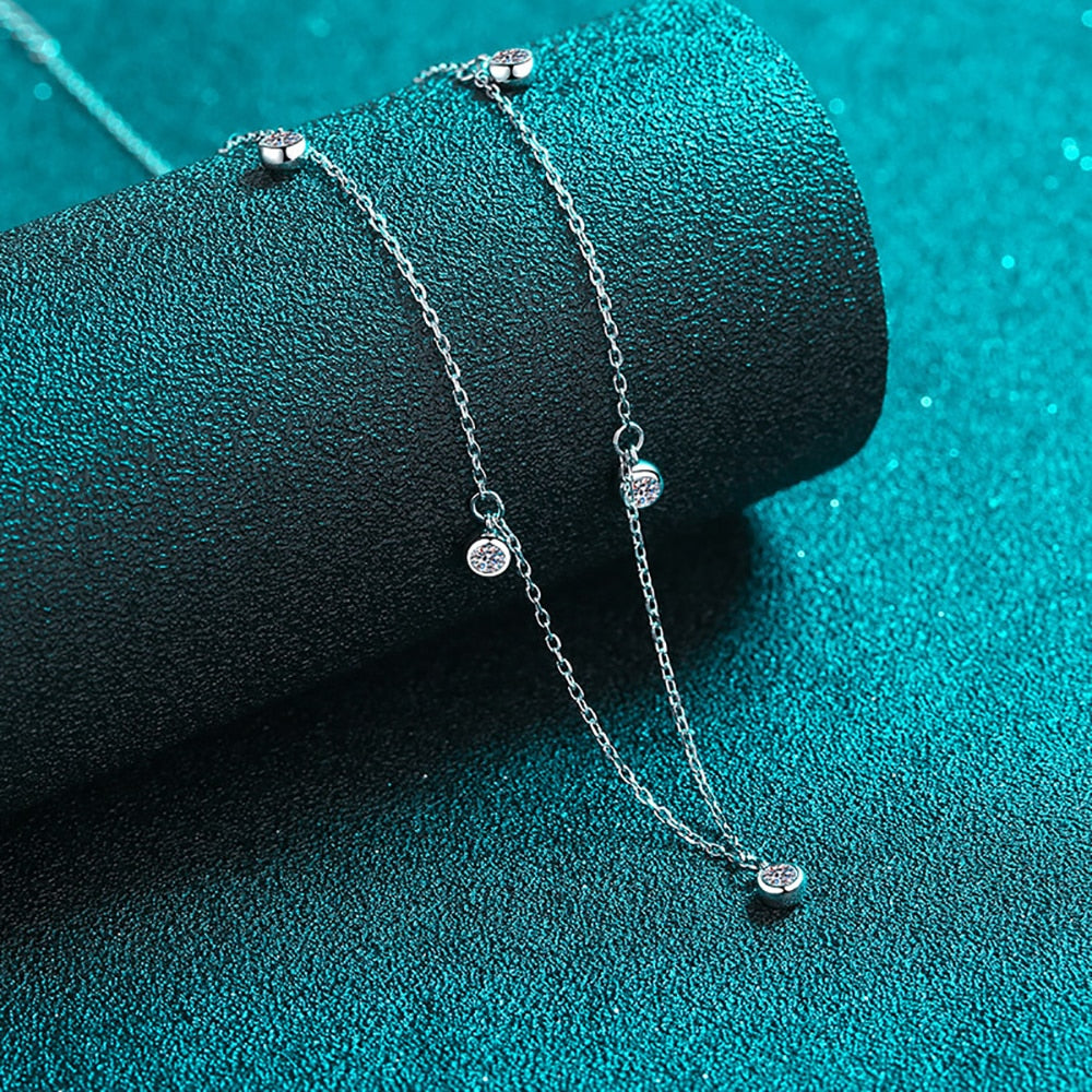 Moissanit-Diamant-Halsketten. Platiniertes Silber.