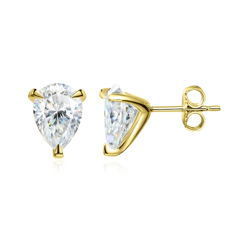 Pear Shape Moissanite Earrings - 0.50ct to 2.0ct, 18K Gold Plated.
