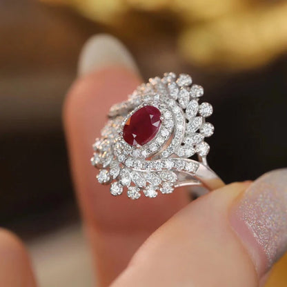 18K White Gold Ring with Natural Ruby & Real Diamonds.