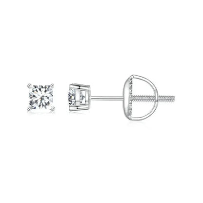 Moissanite Stud Earrings, D Color VVS1. Square Cut. Gold Plated Silver.