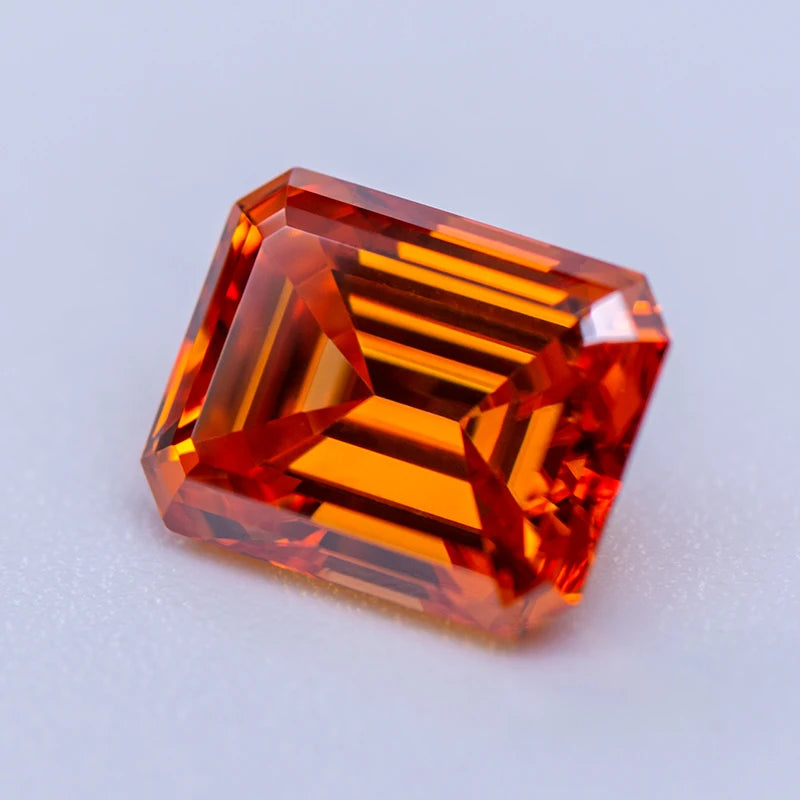 Loose Moissanite Stone. Orange Color. Emerald Cut. 0.50 To 5.0 Carat.